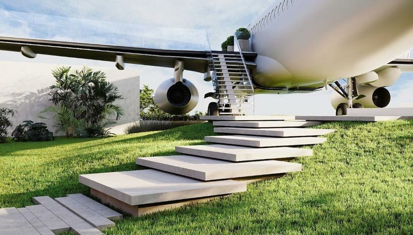 deserted boeing turns into luxurious villa with hanging terraces over bali’s coast
