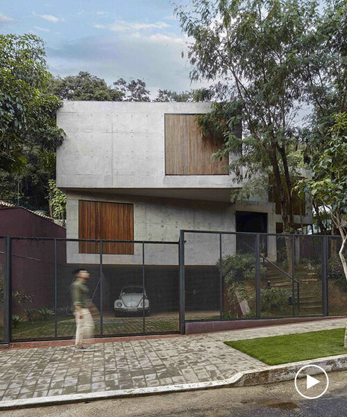 'casa elemental' is a shifted stack of concrete blocks by estúdio zargos