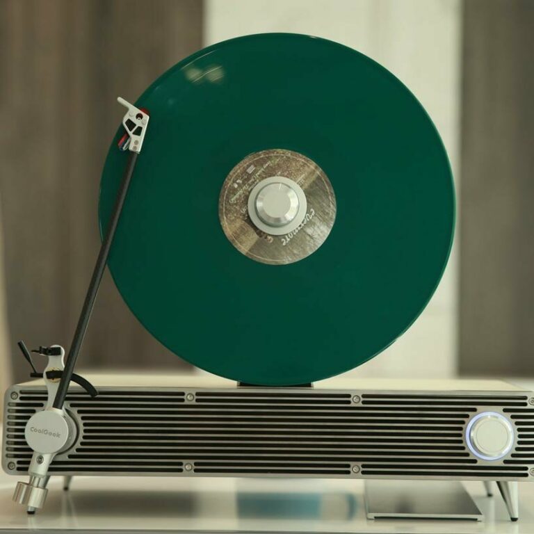 vertical turntable brings bold colors & vintage mood to any room