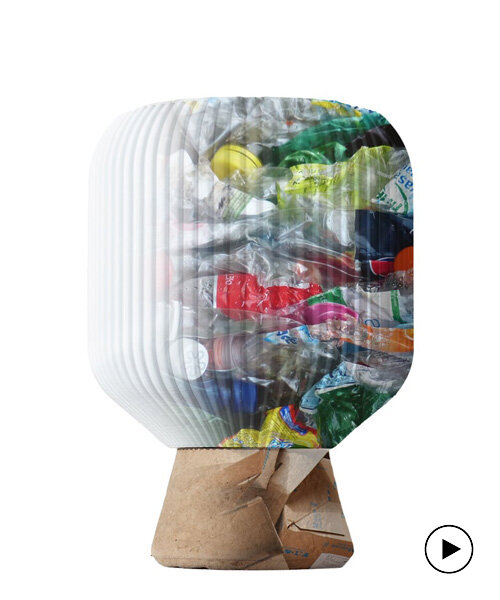 cozy cleo table lamp is made from recycled cardboard and 3d printed plastic bottles