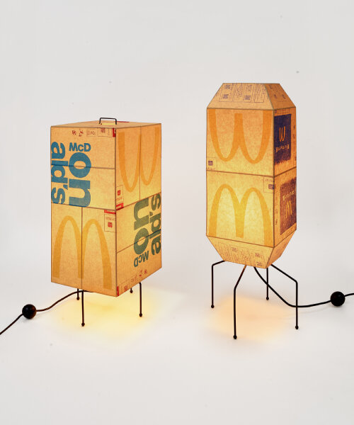 gyuhan lee upcycles mcdonald's paper bags into boxy, nongreasy lamps