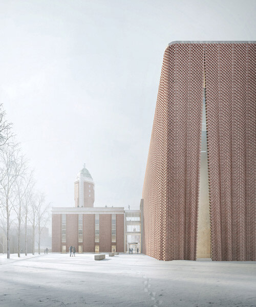 luca poian forms' museum for oulu, finland is draped in a pleated brick facade