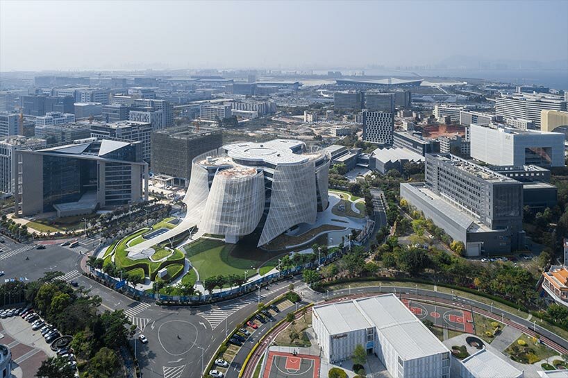 translucent veil drapes over MAD architects' xinhee design center in china