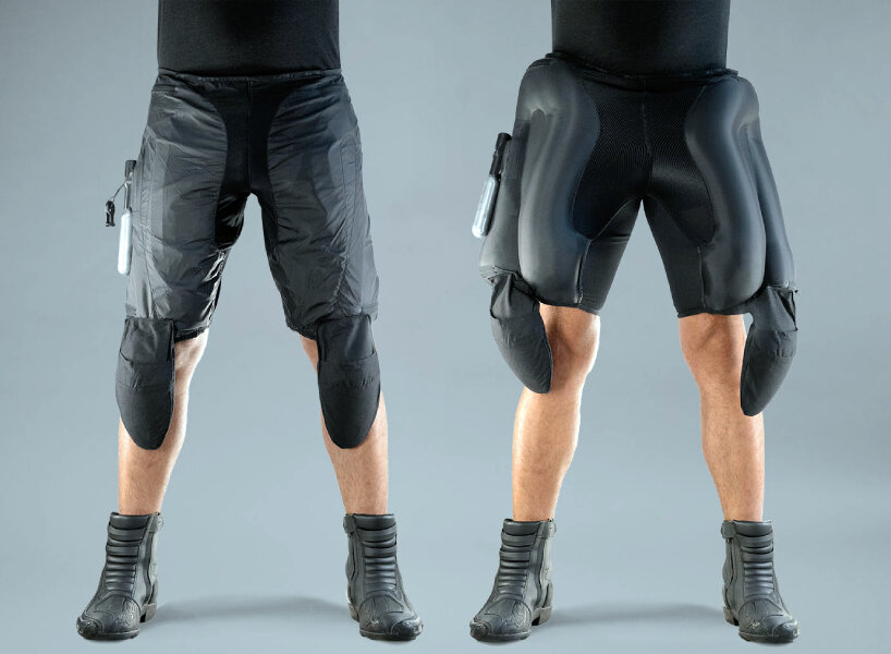 mo'cycle's airbag jeans inflate to protect the lower body from