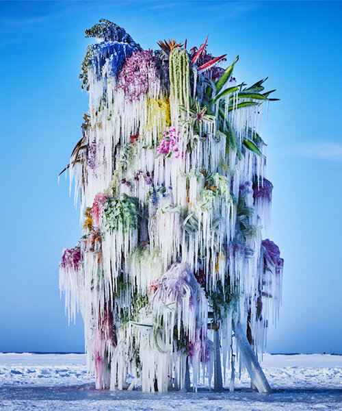 azuma makoto freezes vibrant bouquets of flowers in new sculptural ice installation