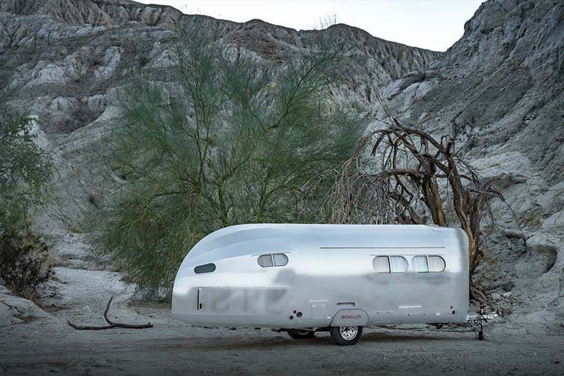bowlus' silver armor offers luxury camping on wheels