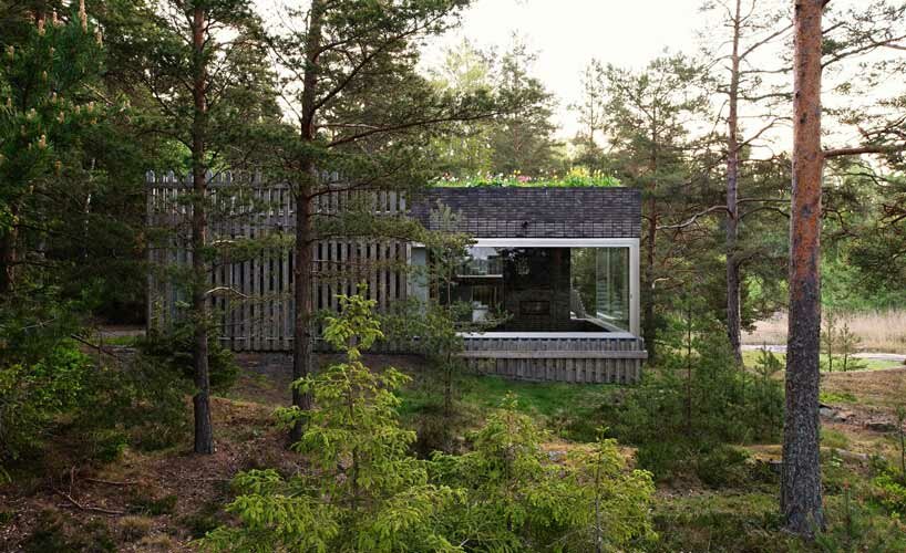 Wooden hedge facade envelops villa on Stockholm seafront