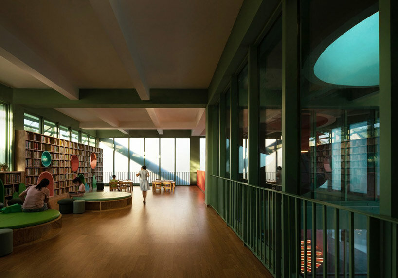 vivid breathable pavilion nestles within lush children's park in shenzhen, china