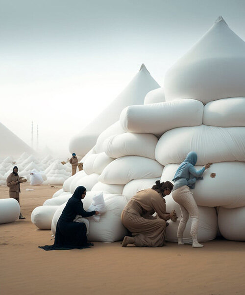 ulises AI reimagines ancient pyramids as cozy monuments made of plush pillows