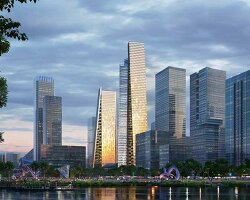 prisma towers by BIG subtly shimmer in the skyline of shenzhen, china