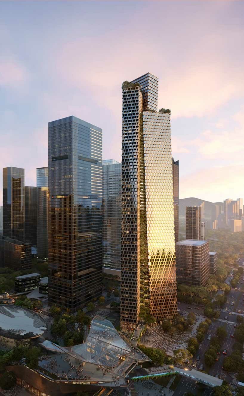 BIG's prisma towers subtly shimmer in the skyline of shenzhen