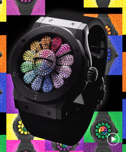 takashi murakami & hublot enclose jeweled smiling flower in 13 black ceramic watches