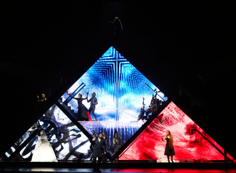 teamLab's kaleidoscopic laser light scenography for opera 'turandot' lands in tokyo