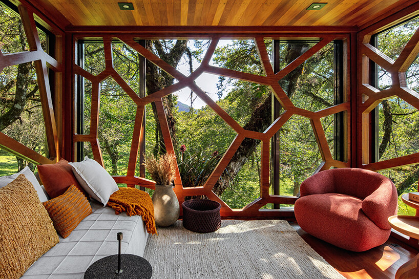 Studio MEMM provides a two-volume treehouse in Brazil with a leaf-inspired sunshade