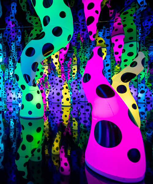 yayoi kusama's love is calling exhibition grows a mirrored forest of glowing tentacles in miami