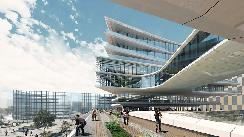 zaha hadid architects imagines a business center in lithuania as cantilevered airplanes