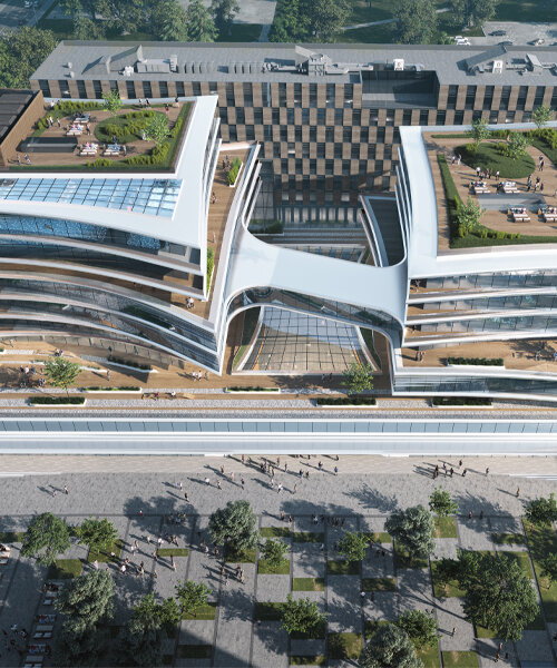 zaha hadid architects envisions business center in lithuania as cantilevering planes