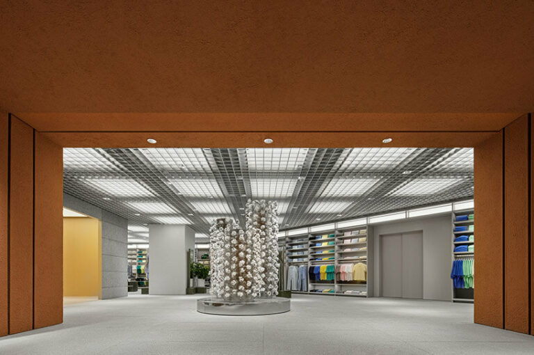 woven bamboo installation by AIM architecture drapes over fashion store ...