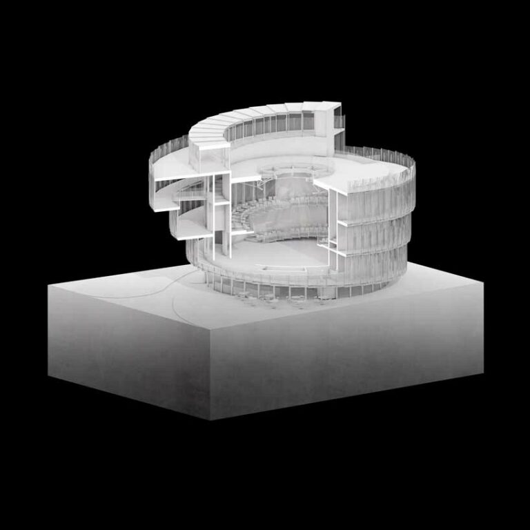 Pavilion Ramp Solution apropos architects composes glass spiral structure for the expo 2025 ...