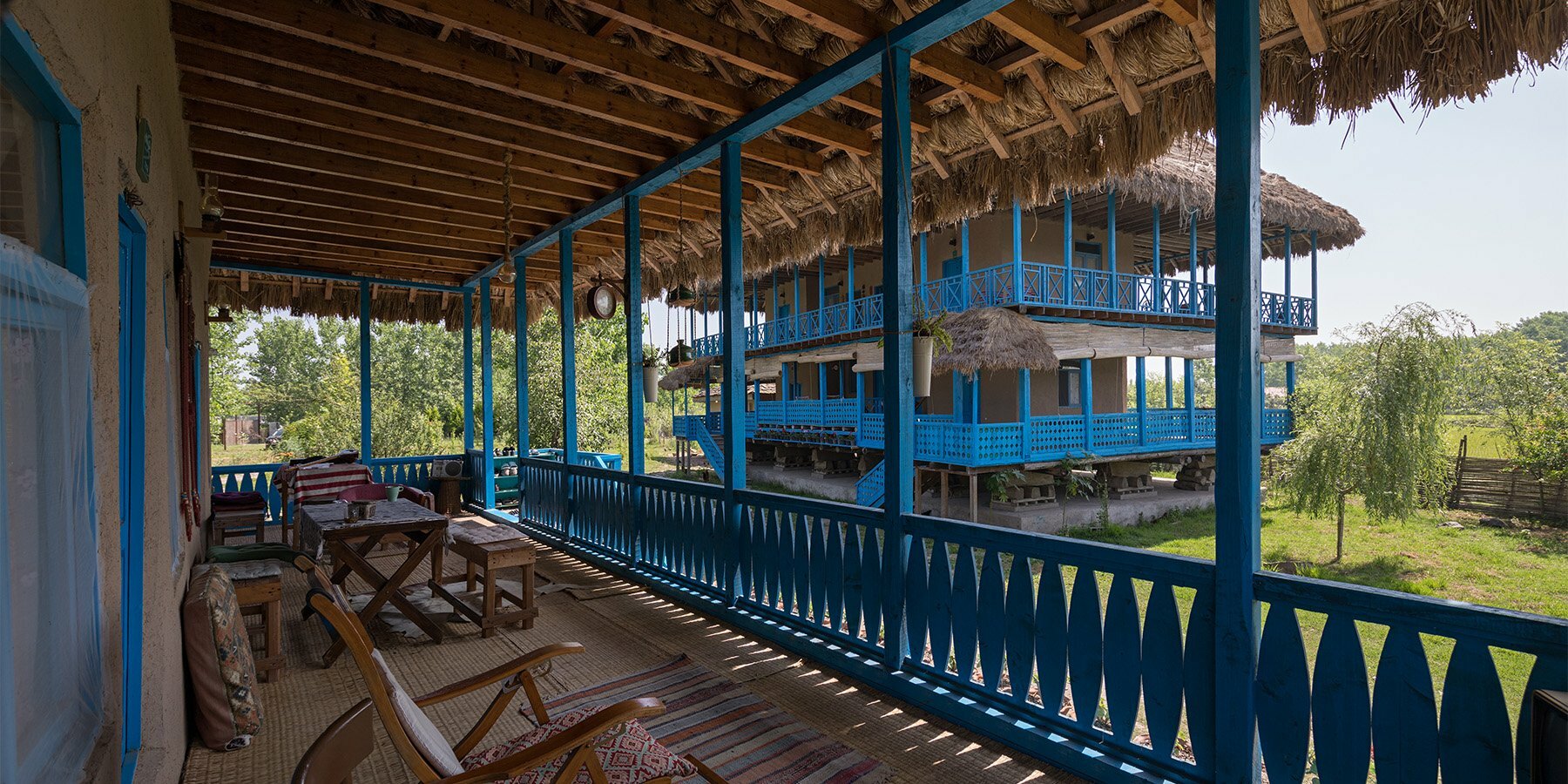 eco-lodge resort in iran stands on repurposed layered beams