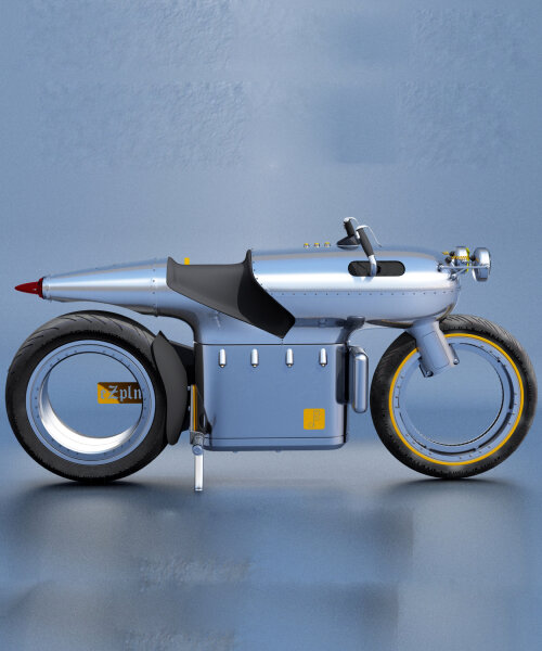 concept electric retro-futuristic motorcycle 'eZpIn' rides away in aluminum steel