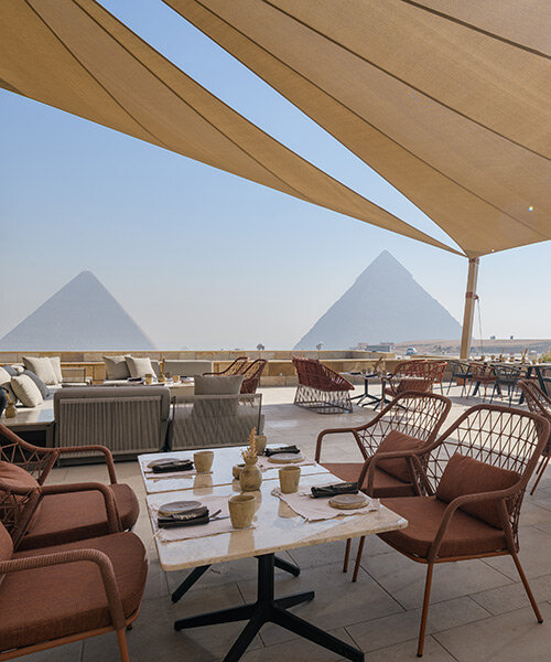 pedrali furnishes khufu's restaurant overlooking egyptian pyramids