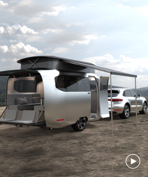 porsche and airstream conceptualize a two-wheel travel trailer that fits in the garage