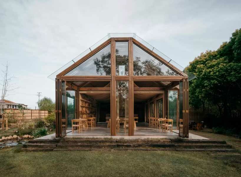 recycled red bricks and reed bundles build up a hostel in shanghai