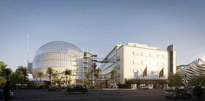 glass sphere spotlights renzo piano's academy museum of motion pictures, hollywood
