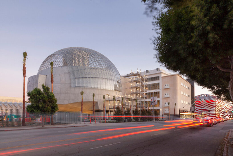 glass sphere spotlights renzo piano's academy museum of motion pictures, hollywood