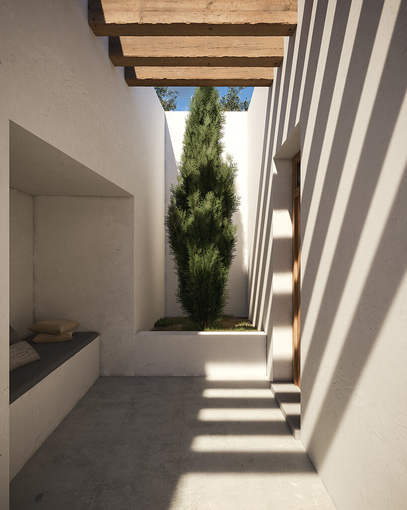 A&M architects visualizes three linear villas semi-buried in the greek island of karpathos