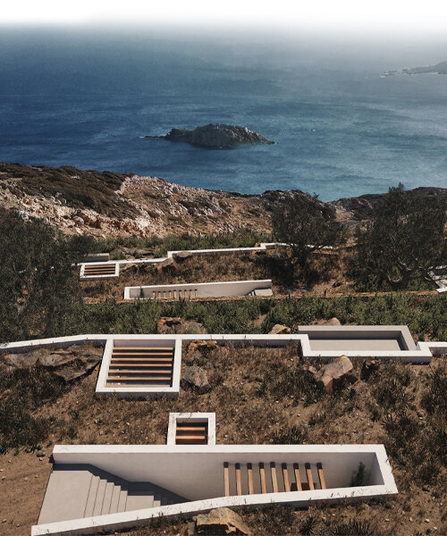 A&M architects visualizes three linear villas semi-buried in the greek island of karpathos