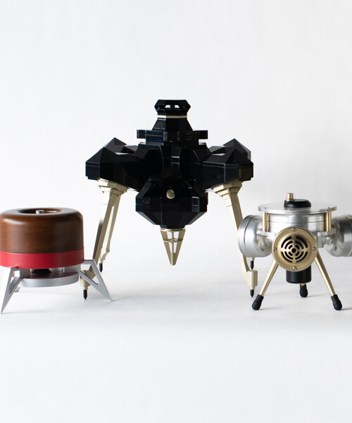 art speakers resembling tiny industrial robots fully function as sound systems