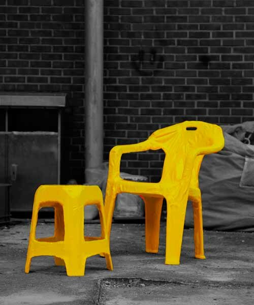 seungtae jang coats plastic chairs with vinyl in his latest wrapping series