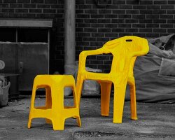 seungtae jang coats plastic chairs with vinyl in his latest wrapping series