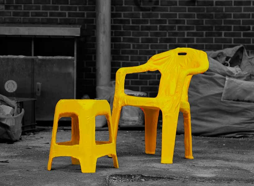 seungtae jang coats plastic chairs with vinyl in his latest wrapping series