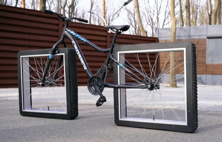 engineer builds custom bike with square wheels using discarded bicycle ...
