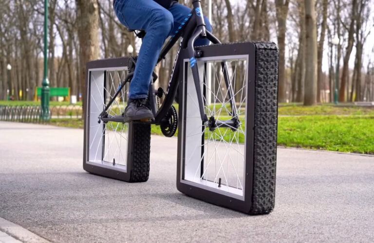 engineer builds custom bike with square wheels using discarded bicycle ...