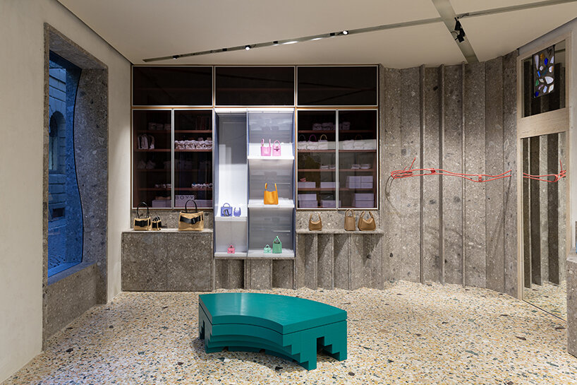 rough textures + terrazzo tiles adorn BOYY's FOS-designed flagship store in milan