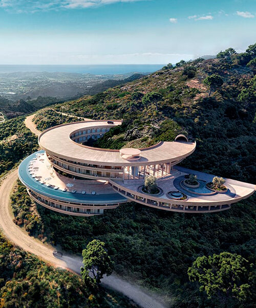 resort air's ring volumes take up natural hill cascades in cyprus