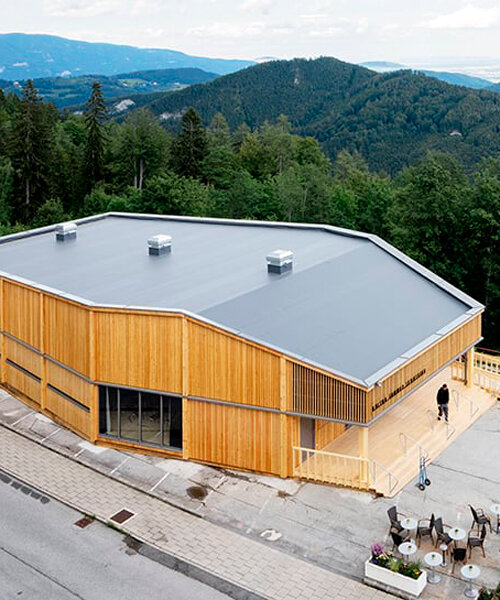 regional larch wood makes up sustainable mobile concert hall in austrian hillside