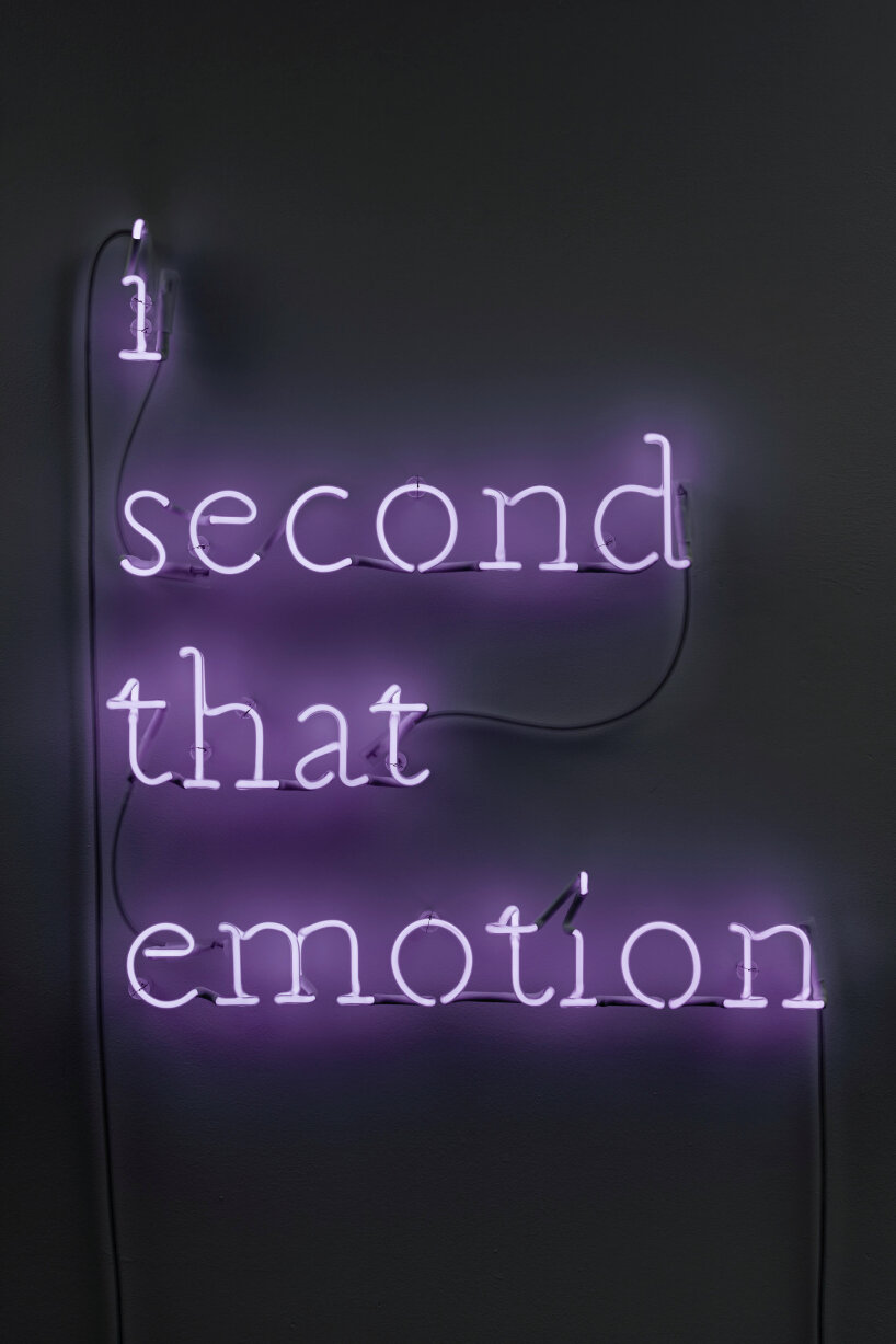 at gagosian athens, douglas gordon exhibits movie lines and song lyrics in coiled neon lights
