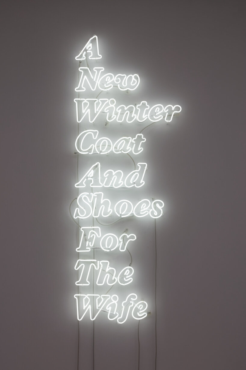 at gagosian athens, douglas gordon exhibits movie lines and song lyrics in coiled neon lights