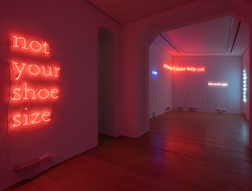 at gagosian athens, douglas gordon exhibits movie lines and song lyrics in coiled neon lights