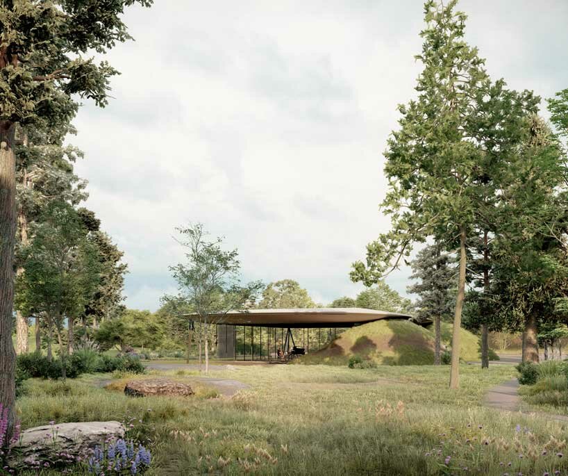 organic roofs top green hillocks in mexico city forest to form zero-waste pavilions