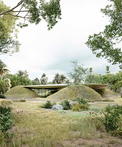 organic roofs top green hillocks in mexico city forest to form zero-waste pavilions