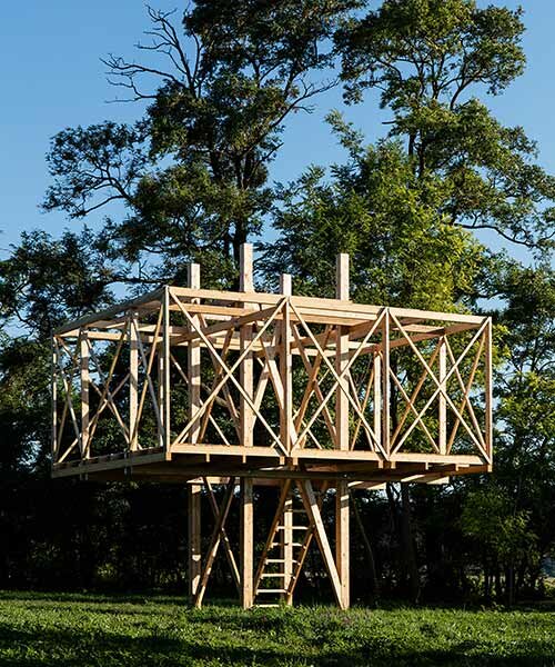 students from around the world build temporary pavilions for hello wood's art camp
