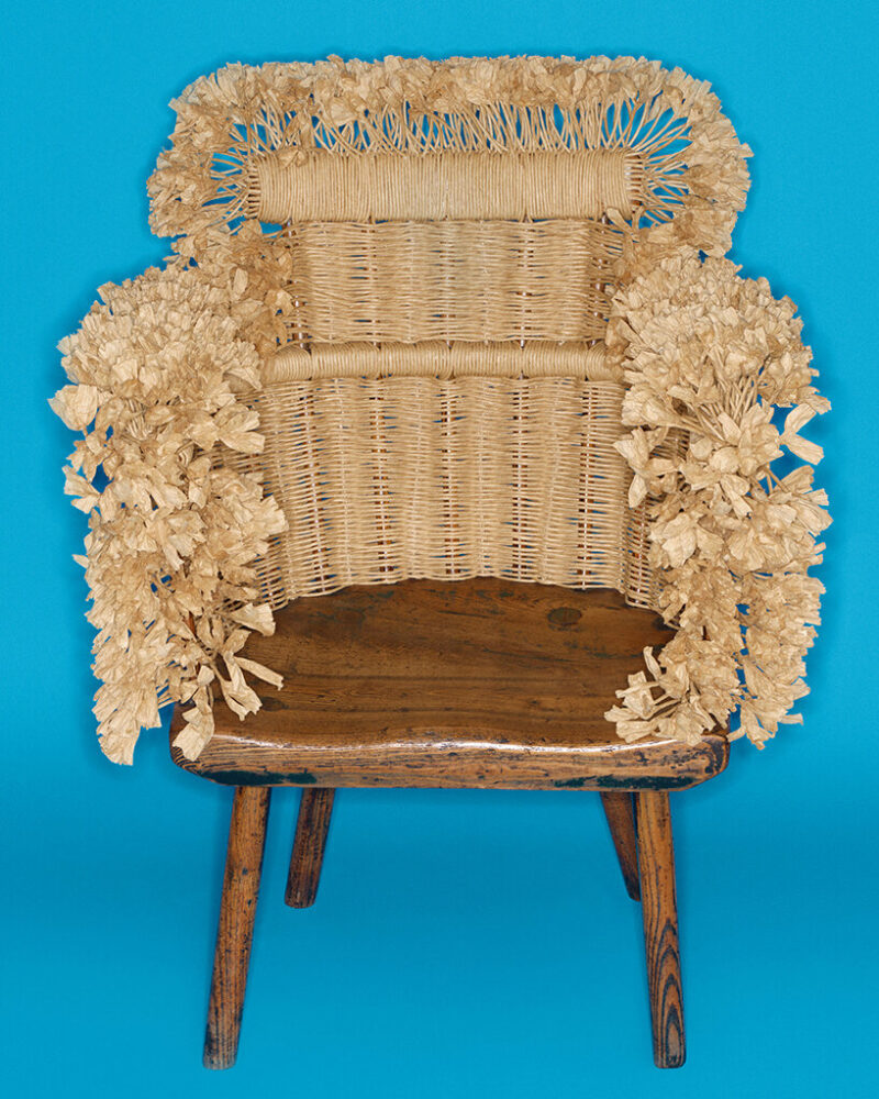 unexpected textures, colors, and materials weave into LOEWE's quirky chair collection