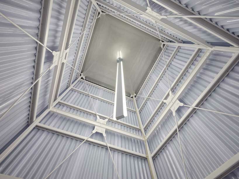 clad in milky-white corrugated panels, this japanese public restroom emits soft light