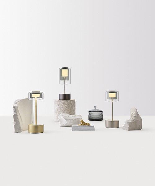 voltra lighting hand-forms glass 'day and night' shades for portable hemera lamp